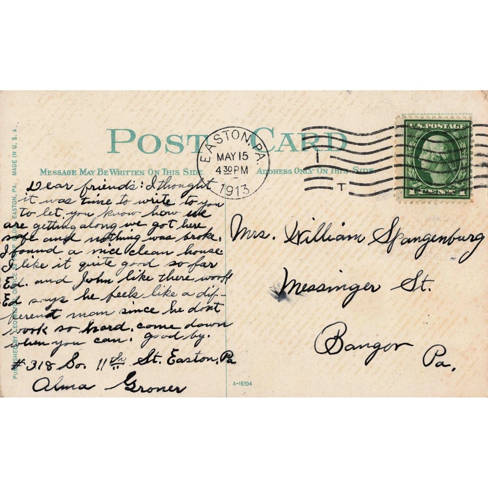Easton Pennsylvania PA Neumeyer Theatre Vaudeville Motion Pictures Postcard 1913 - Picture 2 of 2